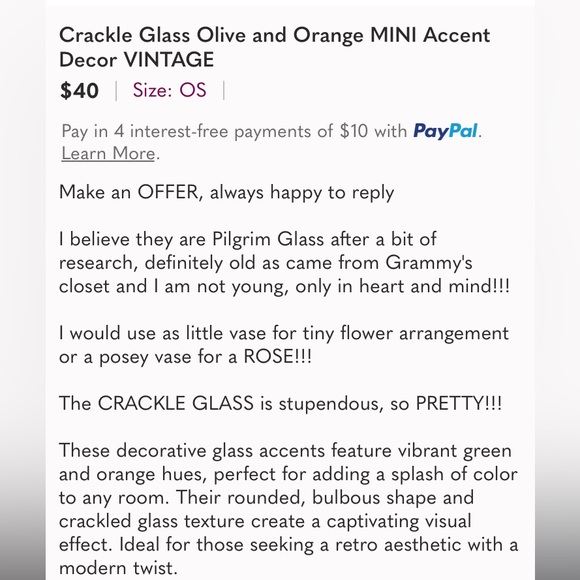 Crackle Glass Olive and Orange MINI Accent Decor VINTAGE - Picture 8 of 8